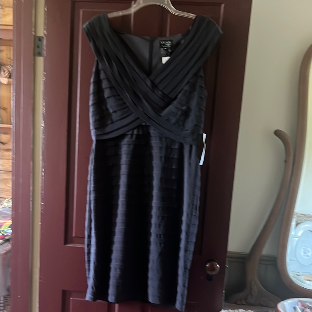 Xscape Black Ruched Wrap Sheath Dress